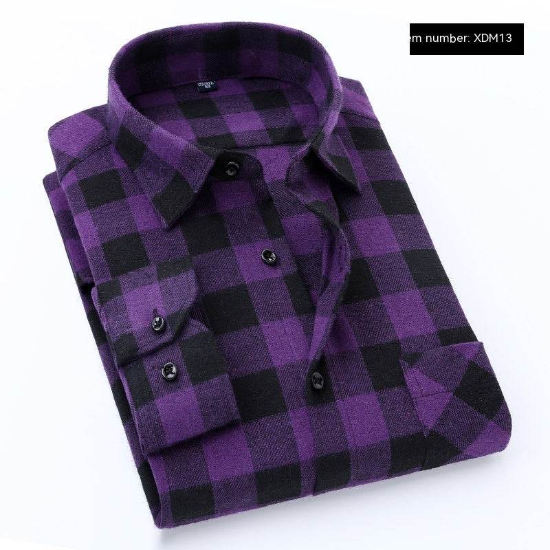 Men's Casual Flannel Long-sleeved Shirt - Mubimart
