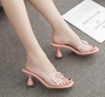 Crystal Metal Decoration Slides Slippers - Mubimart