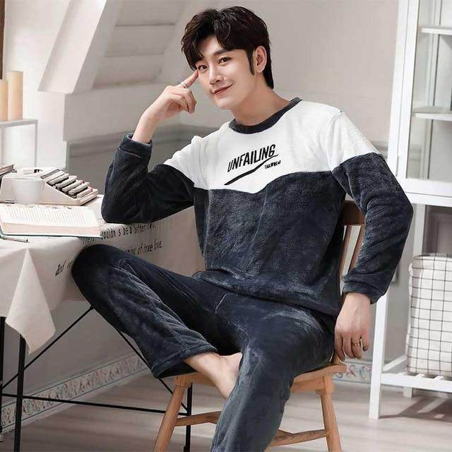 Long Sleeve Padded Flannel Pajama Suit - Mubimart