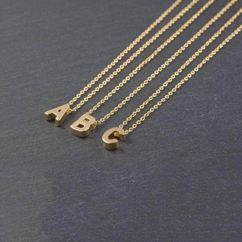 Fashion Tiny Initial Necklace Gold Silver Color Cut Letters Single Name Choker Necklace For Women Pendant - Mubimart