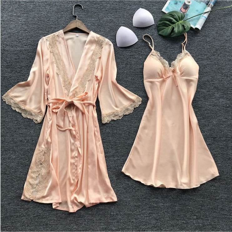 Pajamas simulation silk nightgown plus size nightdress - Mubimart