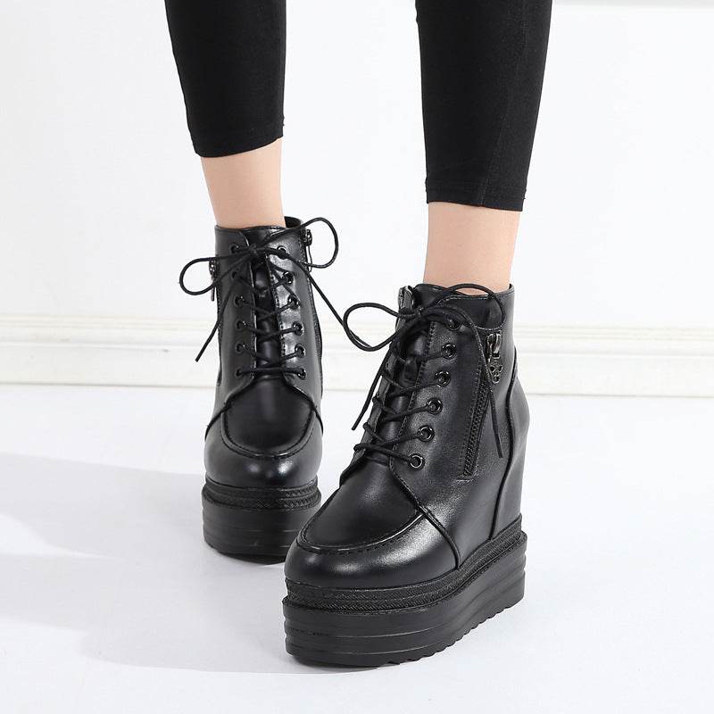 Waffle Platform Wedge Booties - Mubimart