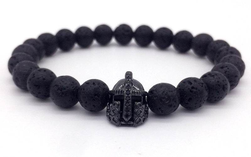 Hot Trendy Lava Stone Pave CZ Imperial Crown And Helmet Charm Bracelet For Men Or Women Bracelet Jewelry Pulseira hombres - Mubimart