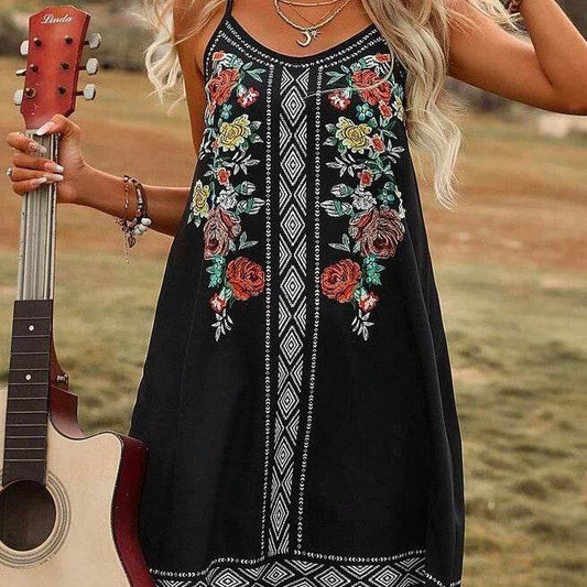 Holiday Ethnic Printing Slip Dress - Mubimart