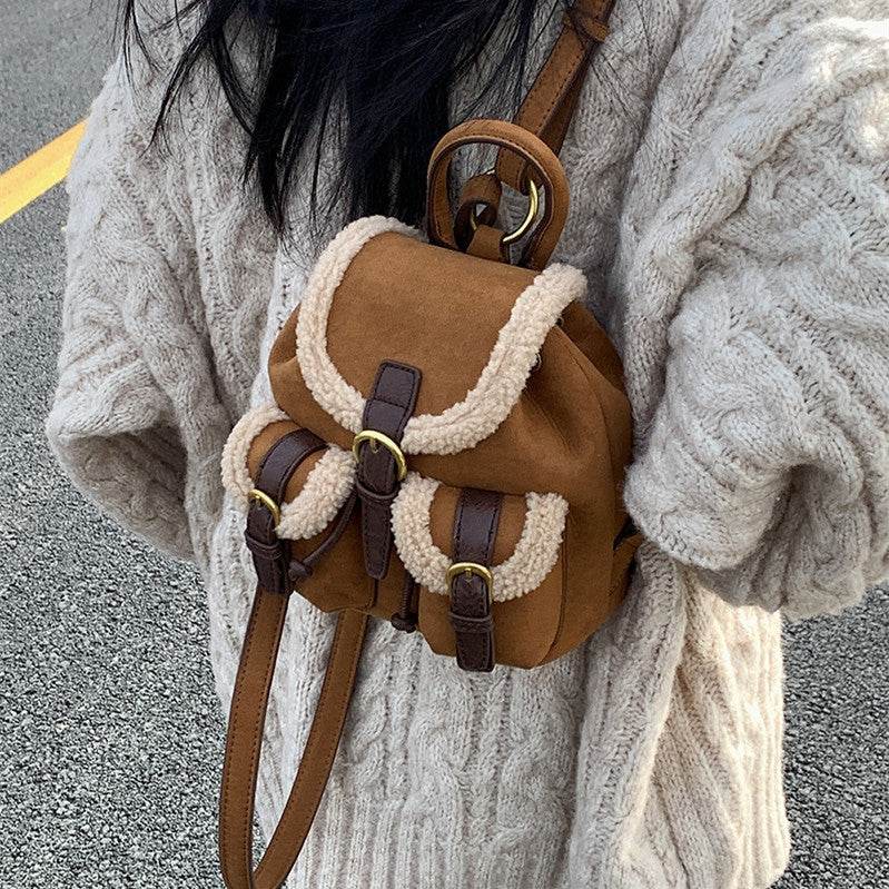 Lamb Wool Backpack Scrub For Women - Mubimart