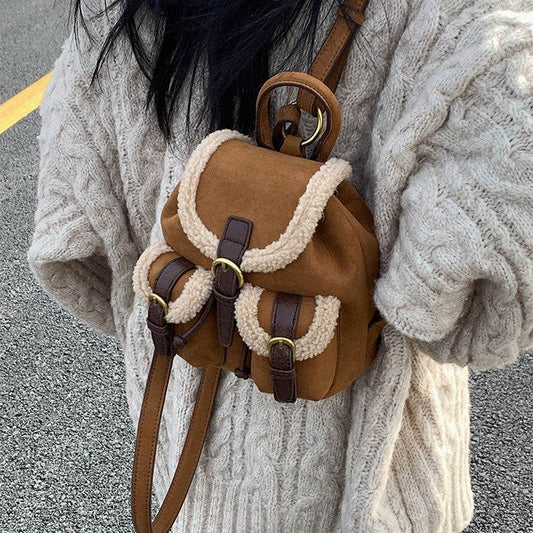 Lamb Wool Backpack Scrub For Women - Mubimart