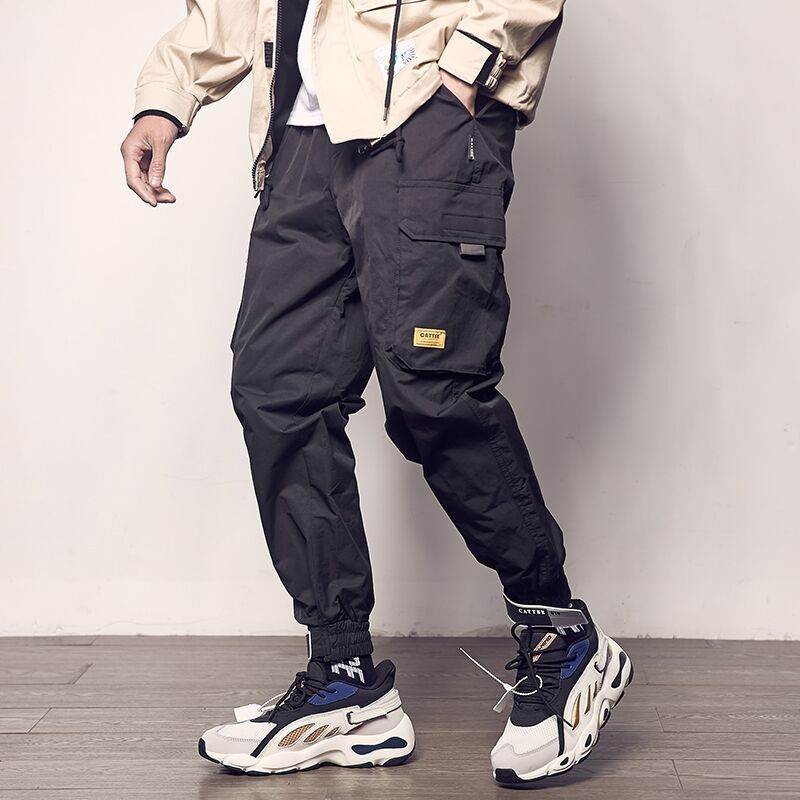 Loose casual cargo pants with velcro straps - Mubimart