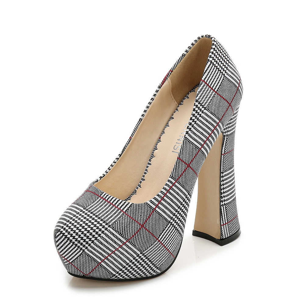 High heels waterproof platform houndstooth