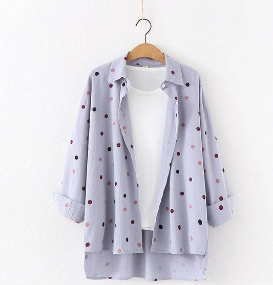 Women Polka Dot Print Blouse Shirts - Mubimart