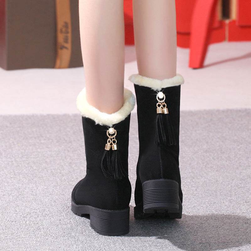 Fashion snow boots round toe boots - Mubimart