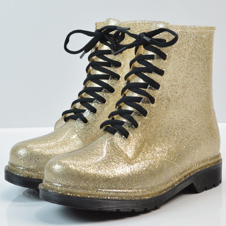 Transparent glitter rain boots