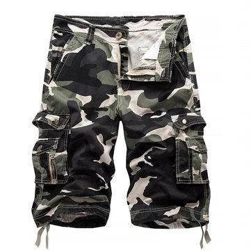 Camo Printed Knee Length Cargo Shorts - Mubimart
