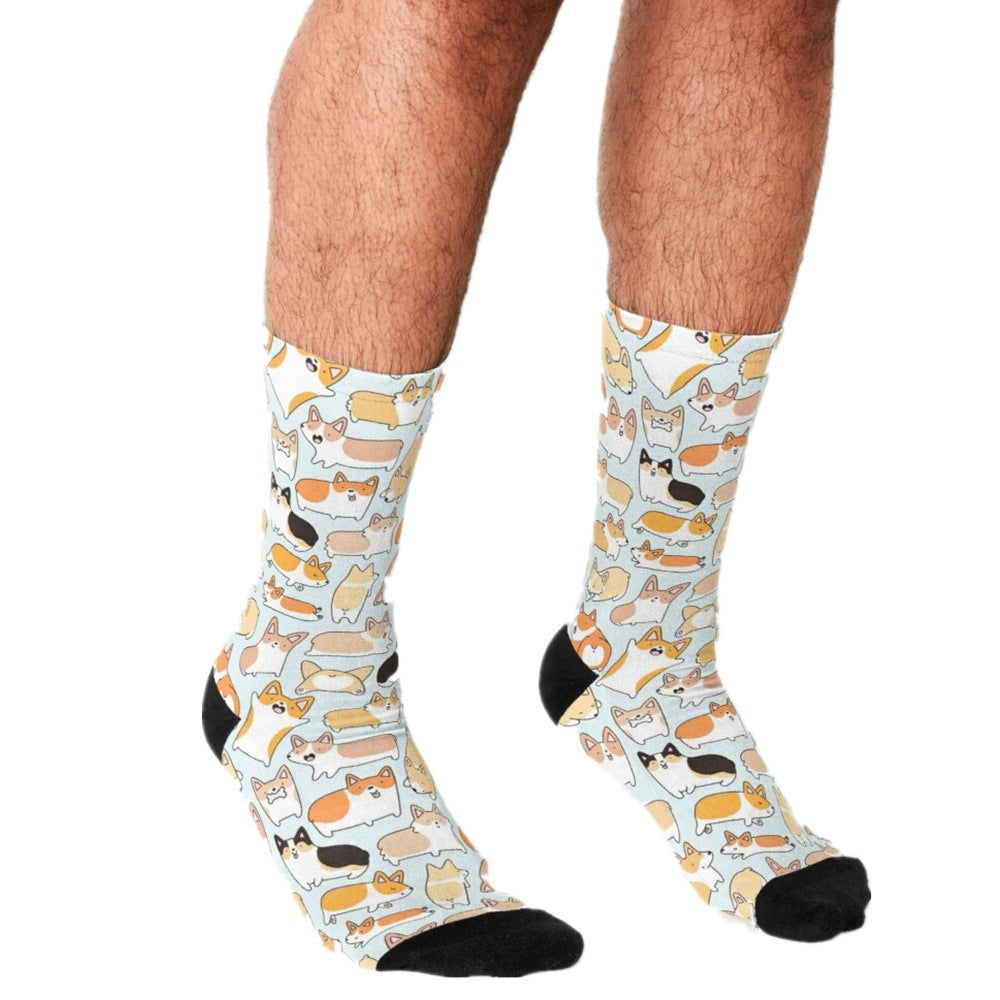 Men's Cartoon Unique Europe And America Cross Border Athletic Socks Digital Printing Lovers' Socks - Mubimart -  