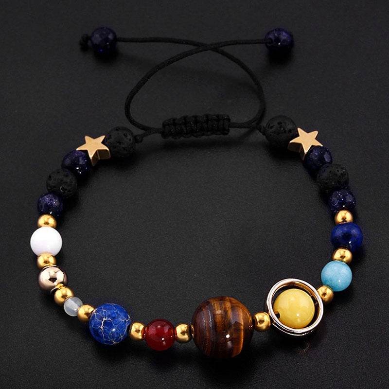 Eight Planets Alloy Bracelet, Natural Stone Bead Bracelet Women Solar System Bracelet Universe Galaxy The Eight Planets Guardian Star Natural Stone Beads Bracelet Bangle Gifts For Girls - Mubimart
