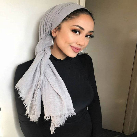 Bubble plain Scarf / cotton scarf fringes women soft solid hijab popular muffler shawls big Pashmina wrap hijab - Mubimart