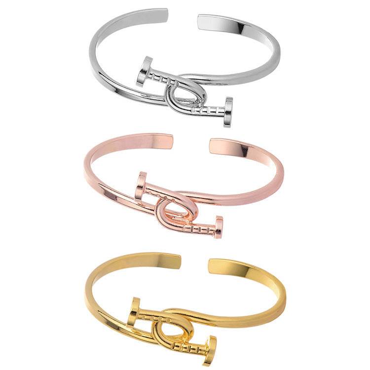 Rose Gold oval bangle bracelet - Mubimart