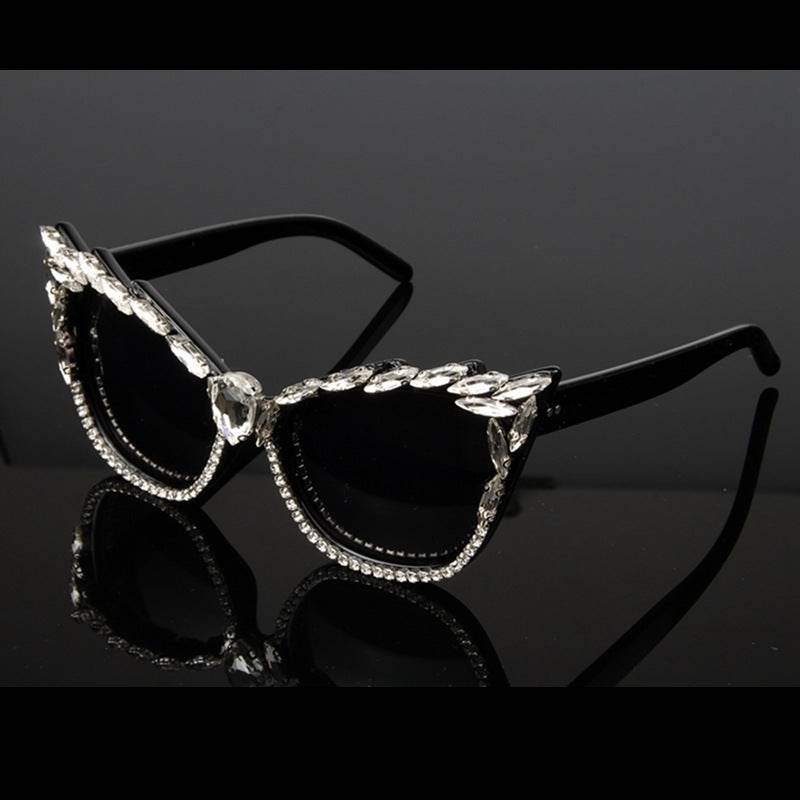 Cat eye sunglasses with rhinestones - Mubimart