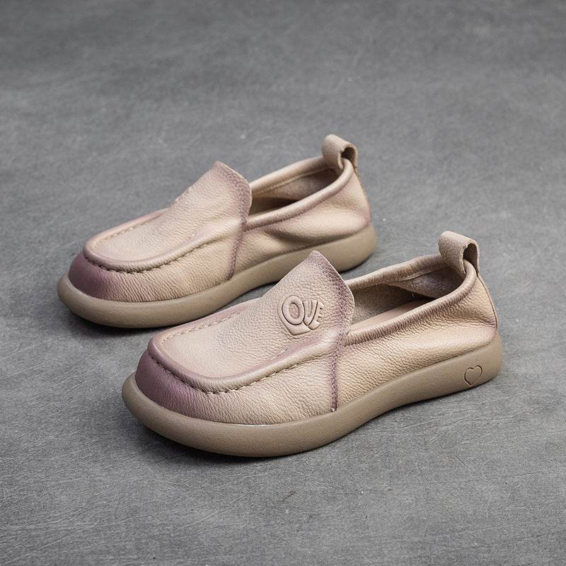 Spring First Layer Cowhide Retro Rub Colored Flat Bottom Comfort Women's Shoes - Mubimart