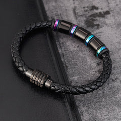 Heren leren titanium stalen eenvoudige armband