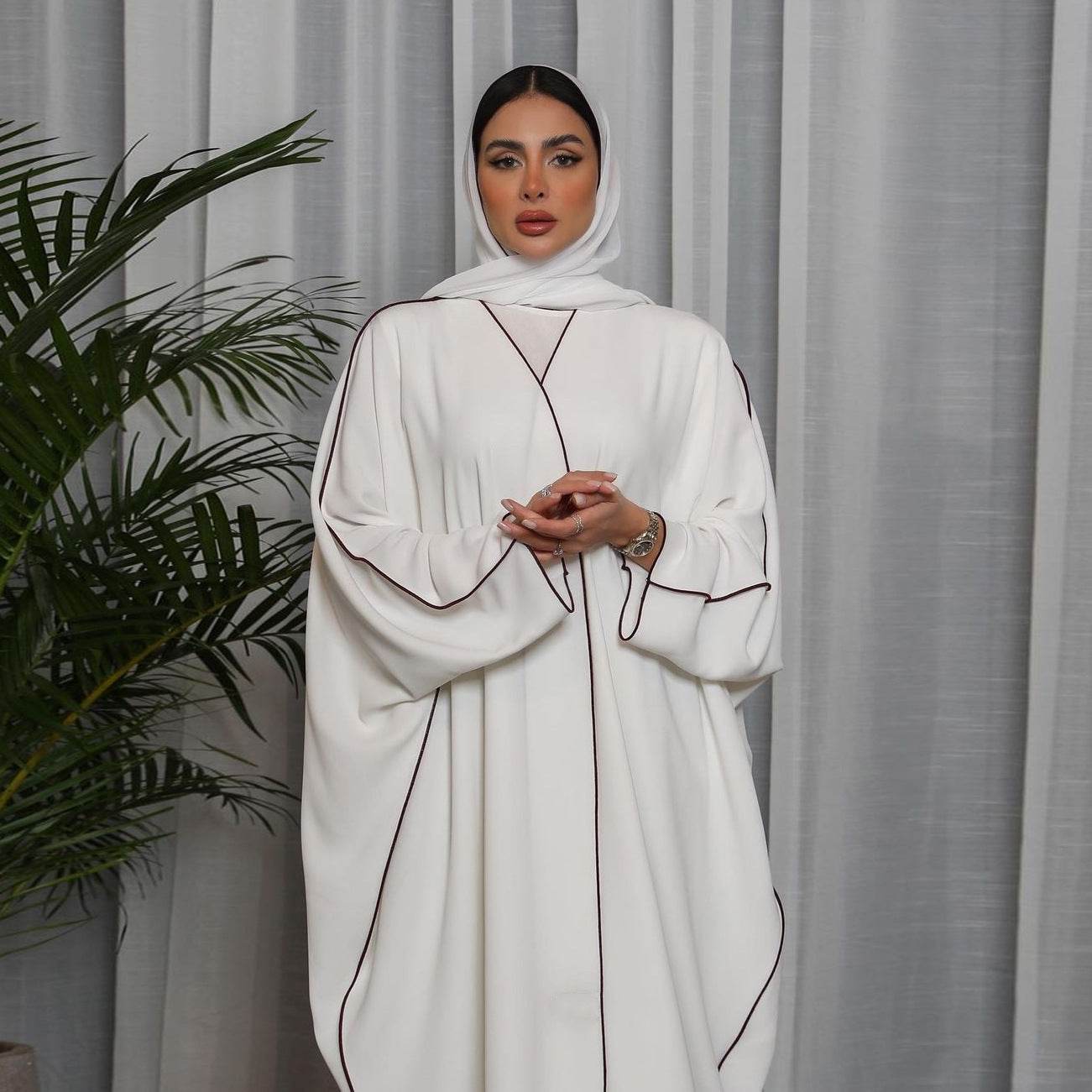 Women's White Patchwork Plus Size Women's Abaya Robe - Mubimart
