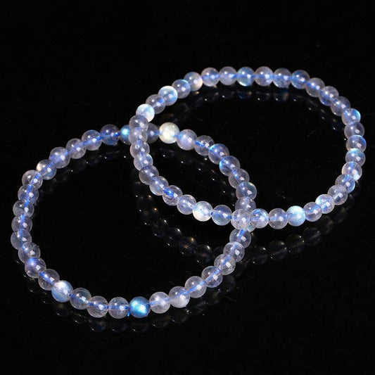 5A Genuine Natural Gray Moonstone Bead Charm Bracelets Women Men Fashon Blue Light Labradorite Strand Energy Bracelet - Mubimart