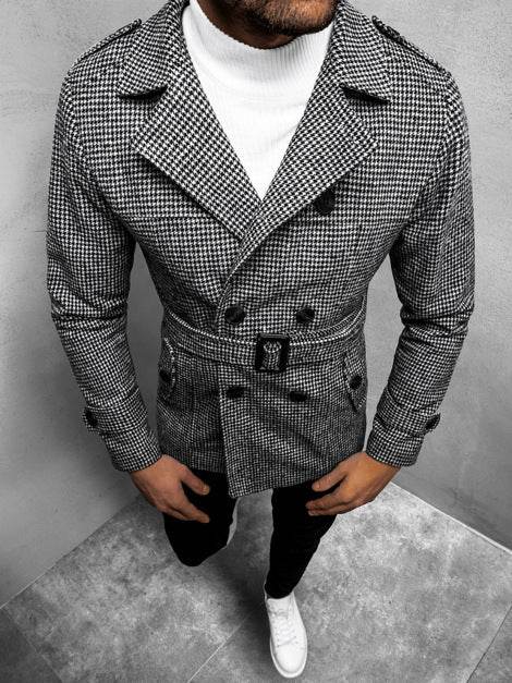Men's Trench Coat Striped Double-breasted Mid-length Trench Coat Trendy Fashionable - Mubimart