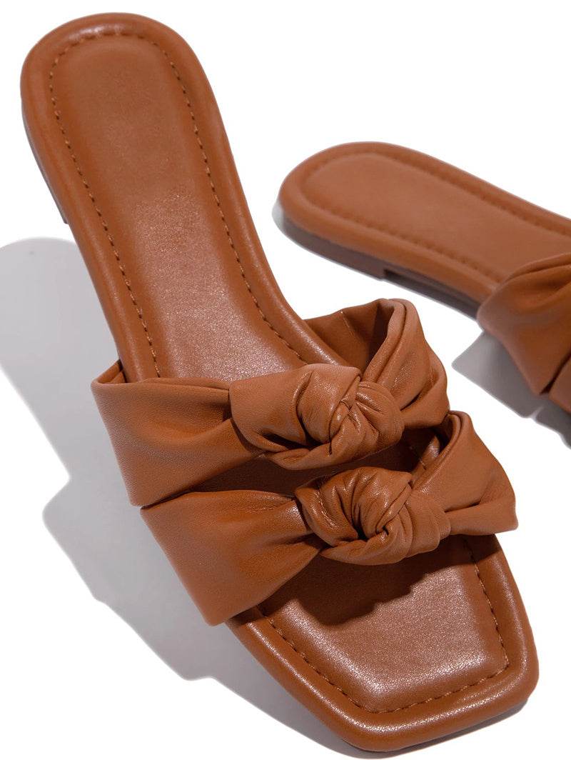 Double Bow Slippers Flat Shoes Summer Outdoor Sandals Non-slip Slides - Mubimart