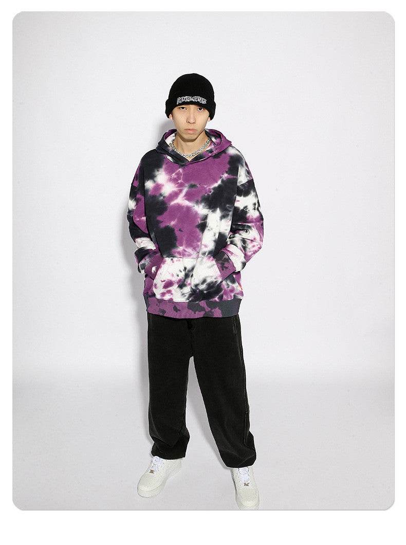 Loose Tie Dye Sweater Hooded Loose Terry Mens Cotton Sweater - Mubimart