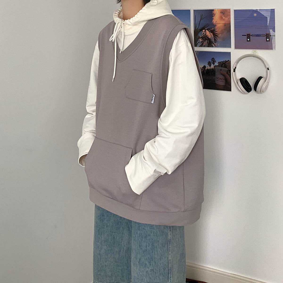 Knitted Vest Literary Sleeveless Vest Casual Men's Vest Sweater - Mubimart