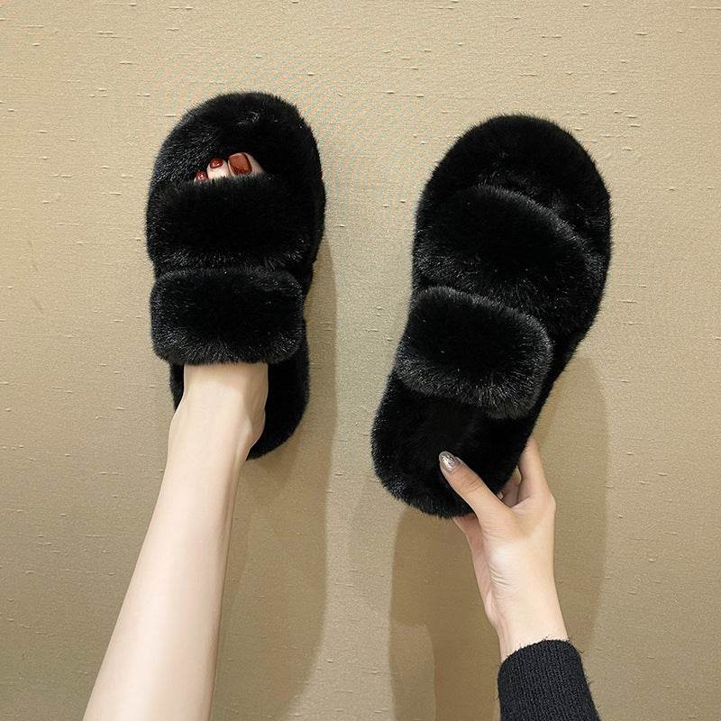 Fuzzy Slippers Women House Shoes Fluffy Bedroom Slippers - Mubimart