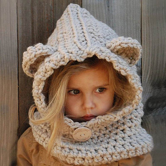 Baby Girls Hats Handmade Kids Winter Hats Wrap Bear Scarf Caps - Mubimart