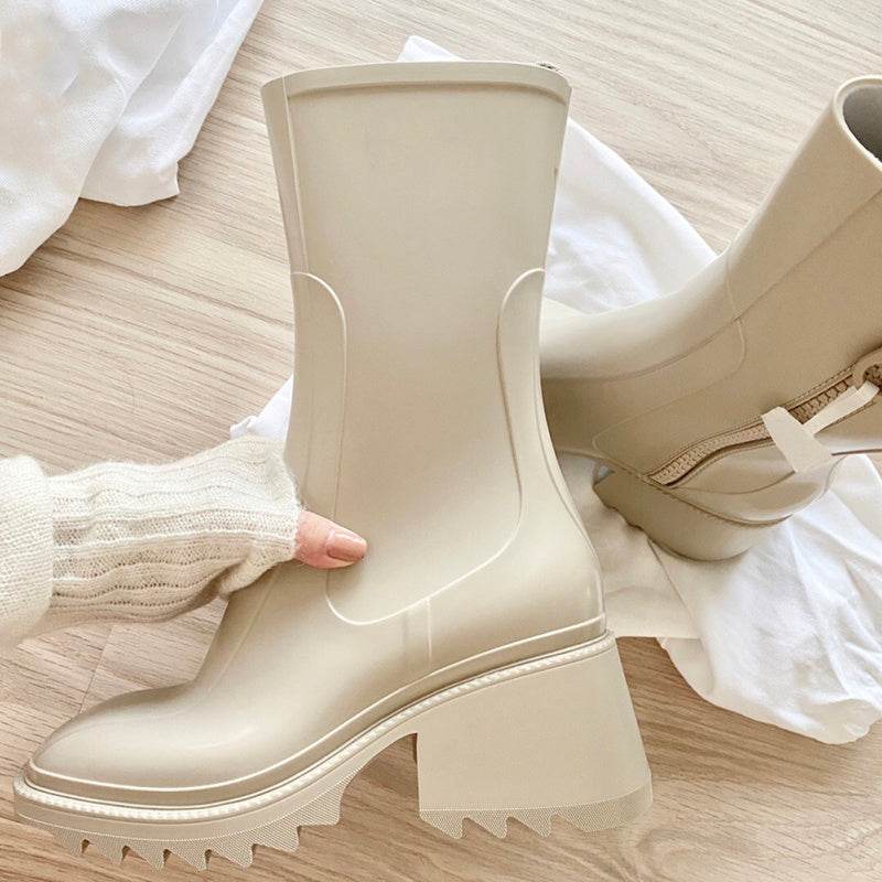 Thick-soled block heel square toe boots - Mubimart