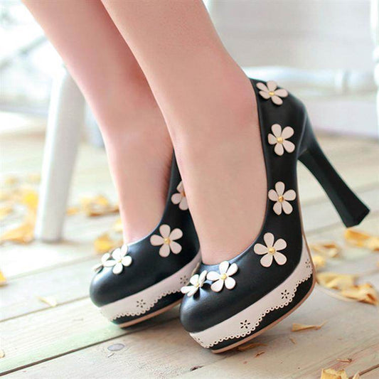 Flower candy shoes pump pumps high heels - Mubimart