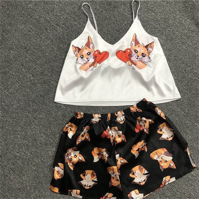 New Sexy Pijamas Women Pajama Set Silk Home Suit Animal Prin - Mubimart