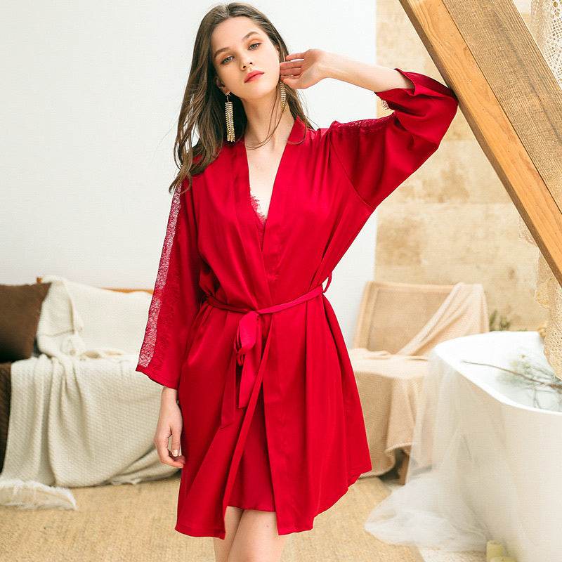 Lace nightgown simulation silk - Mubimart