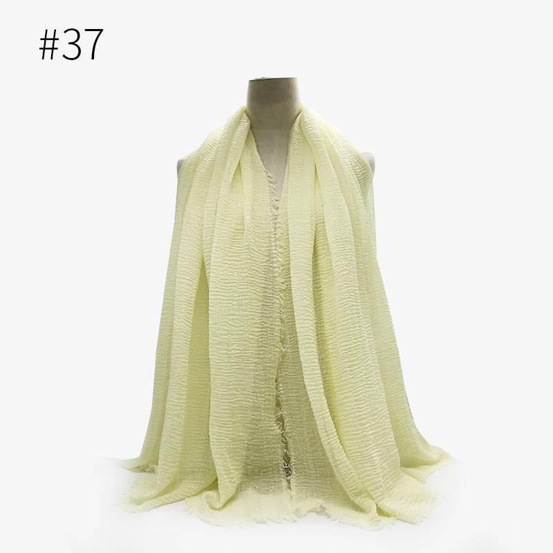 Bubble plain Scarf / cotton scarf fringes women soft solid hijab popular muffler shawls big Pashmina wrap hijab - Mubimart