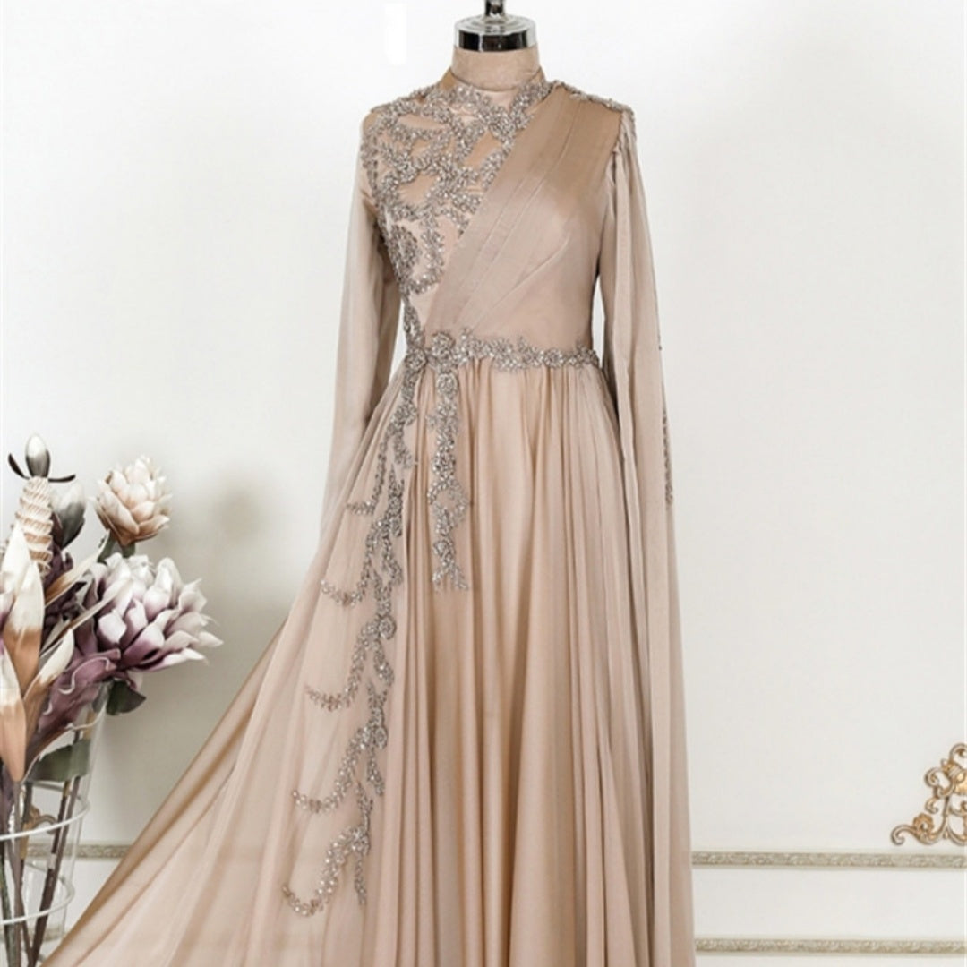 Champagne Muslim Evening Dress Formal Party - Mubimart - Plus Size Formal Dress 