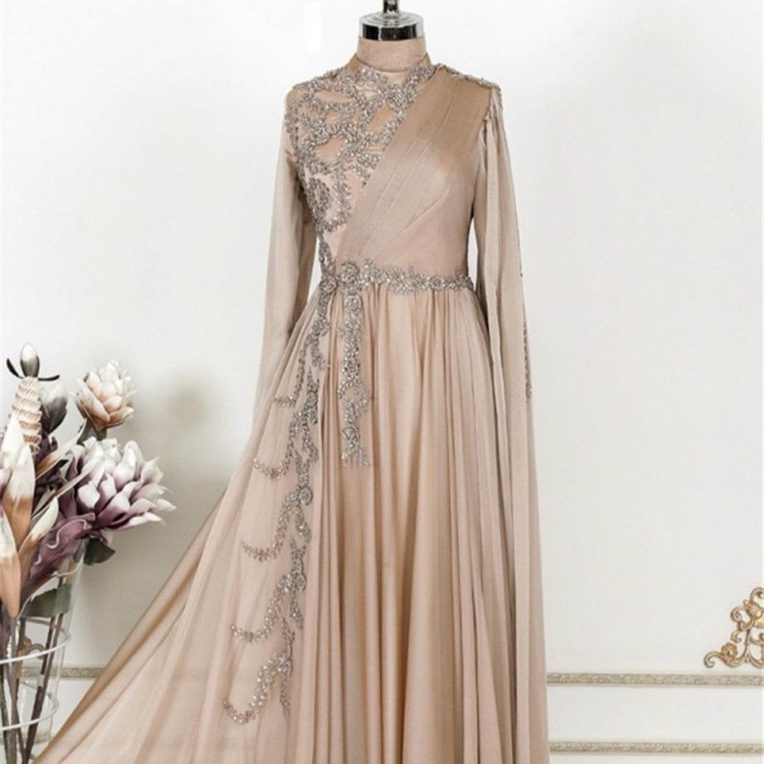 Champagne Muslim Evening Dress Formal Party - Mubimart
