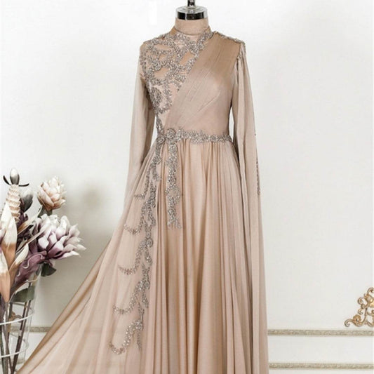 Champagne Muslim Evening Dress Formal Party - Mubimart