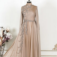 Champagne Muslim Evening Dress Formal Party - Mubimart - Plus Size Formal Dress 