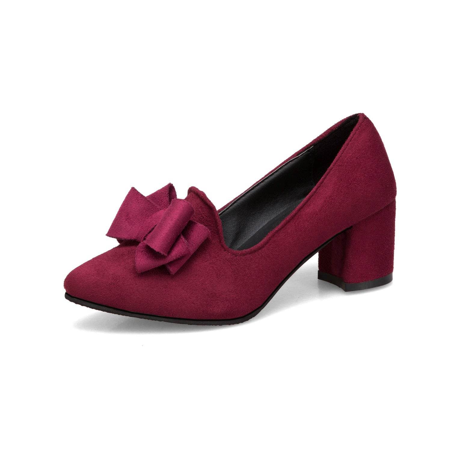 Pointy chunky medium heels high heels shoes - Mubimart
