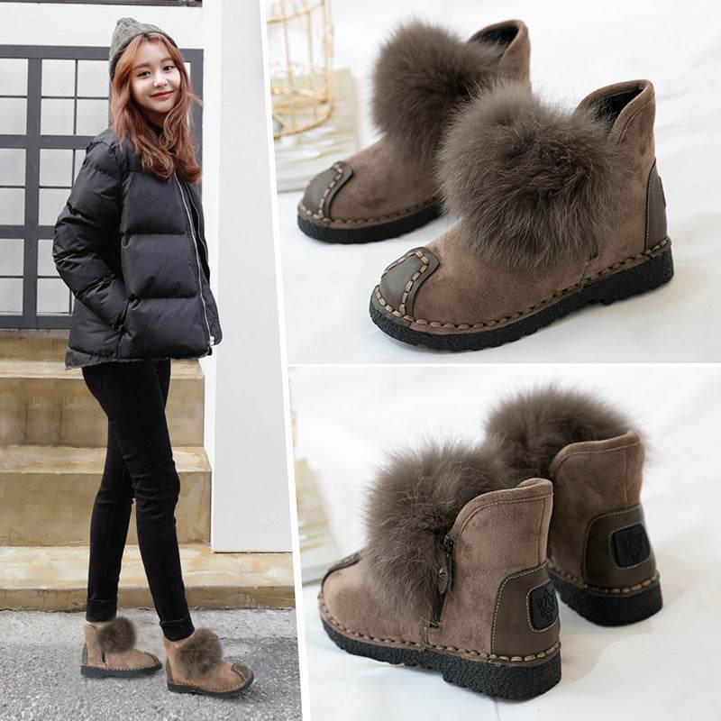 Flat and fleece ankle boots - Mubimart