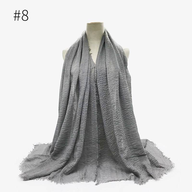 Bubble plain Scarf / cotton scarf fringes women soft solid hijab popular muffler shawls big Pashmina wrap hijab - Mubimart