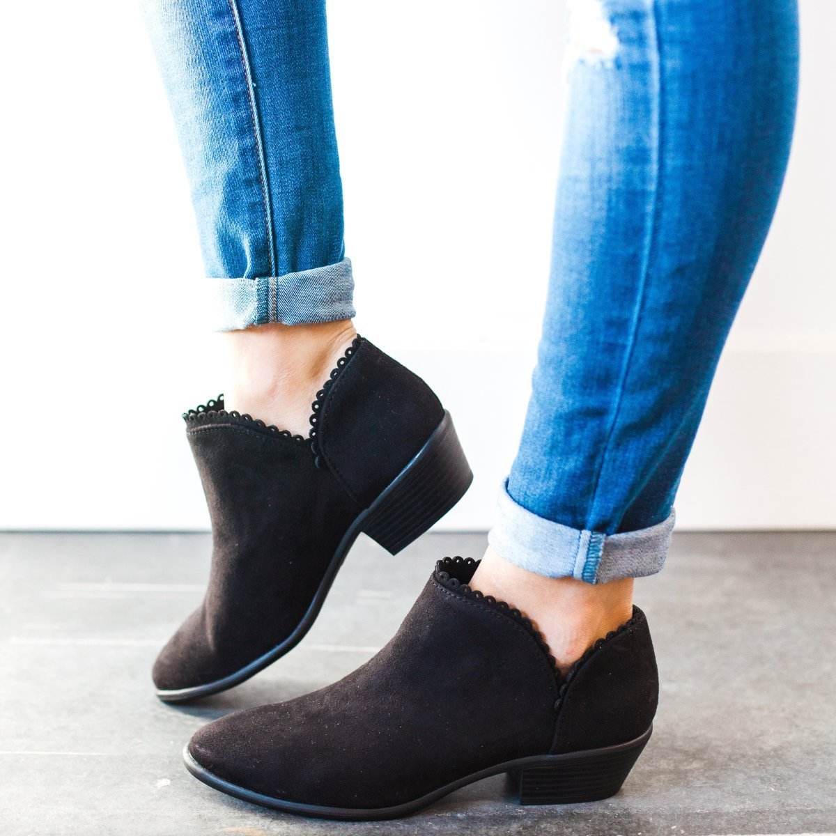 Women Booties Slip On Low Heel Ankle Boots - Mubimart