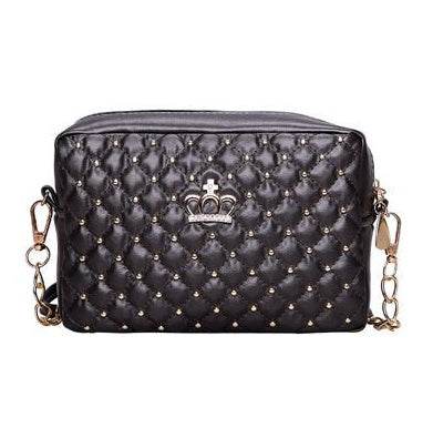 Women PU Crossbody Rivet Chain Shoulder Bag - Mubimart