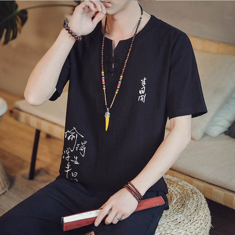 Linen embroidered T-shirt - Mubimart