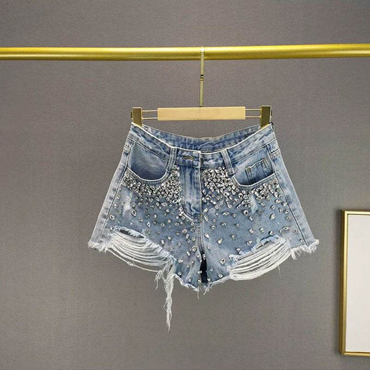 Fashion Holes Wide-leg Denim Shorts Women - Mubimart