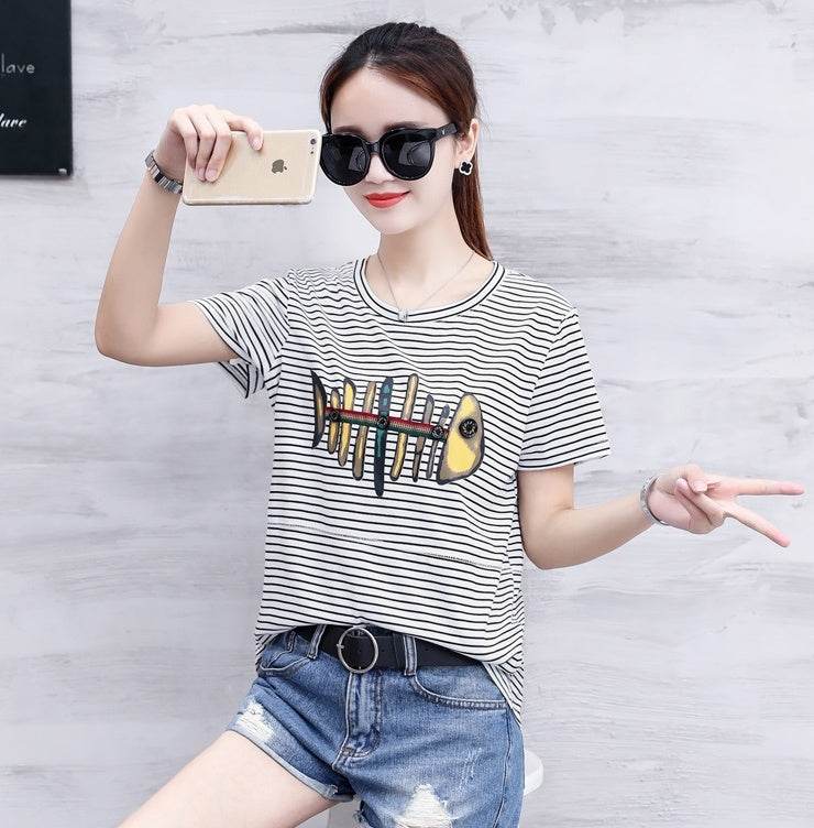 Striped short sleeve t-shirt for women - Mubimart