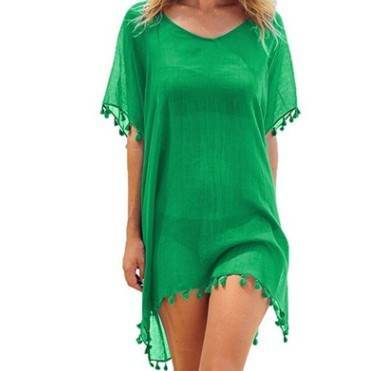 Women Blouses Loose Chiffon Dress Summer Beach Tunic Cover-Up Shirt - Mubimart