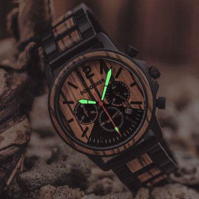 Csutomize Engrave logo Wood Watches for Mens DODO DEER Timer Luxury Chronograph Wristwatch Male Wriswatch Auto Date - Mubimart
